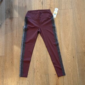 Vuori Maroon Leggings with Charcoal Side Stripes